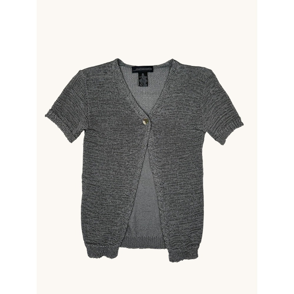 Jonathan Martin Womens Grey Marled Knit Short Sleeve Single Button Cardigan S